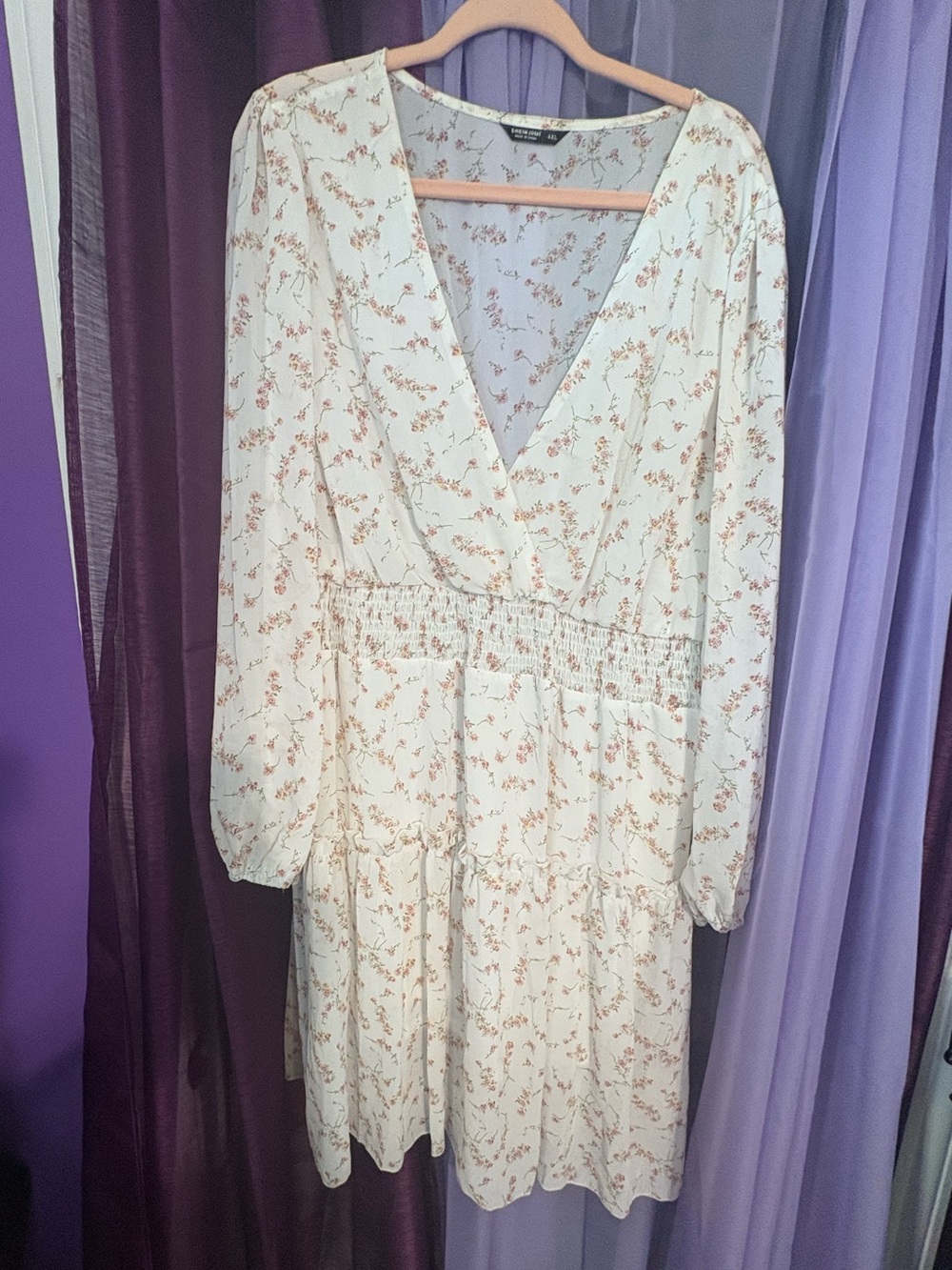 SHEIN Cream Dress with Pink Floral Print